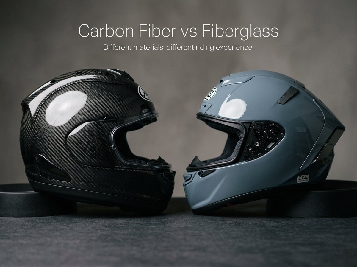 carbon fiber and fiberglass motorcycle helmet materials